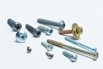 Various screws with white background