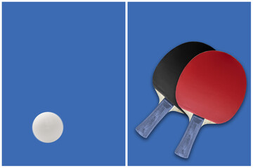 World Table Tennis, tennis table and two table tennis rackets top view