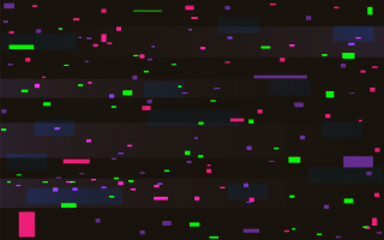 Glitch color pixels. Digital noise effect. Video distortion. Random geometric shapes. Abstract color blocks. Futuristic distorted elements. Vector illustration