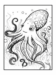 Vector illustration of coloring page. Sea animals: Octopus. Educational game for children coloring book. 