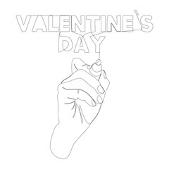 One continuous line of Valentine’s Day word written by with felt tip pen. Thin Line Illustration vector concept. Contour Drawing Creative ideas.