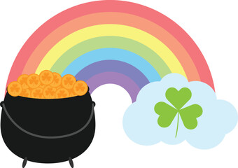 rainbow with clover and pot of gold coin vector image st patricks day
