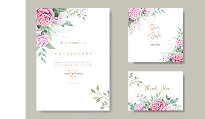 Fototapeta na wymiar Beautiful Watercolor Floral Wedding Invitation Template 