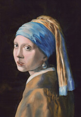 A girl with a pearl earring watercolor copy - 569799627