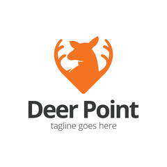 Deer Point Logo Design Template with deer icon and point. Perfect for business, company, mobile, app, zoo, etc.