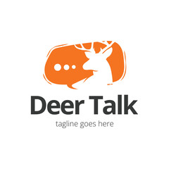 Deer Talk Logo Design Template with deer icon and bubble text. Perfect for business, company, mobile, app, zoo, etc.