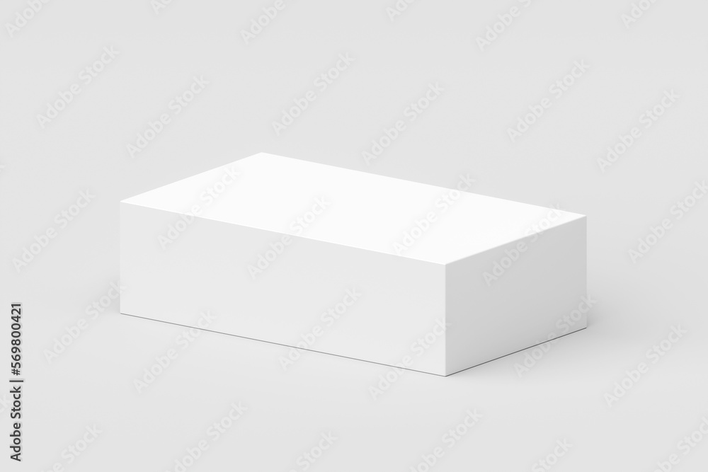 Leinwandbilder White cube podium platform isolated on 3d geometric background with blank box product stage stand minimal display or empty rectangle pedestal block object perspective mockup presentation show concept.
