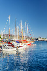 Fototapeta premium Scenic view of yachts moored in Milta Bodrum Marina, Turkey