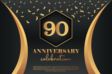 90th Anniversary celebration Logo with golden Colored vector design for greeting abstract illustration