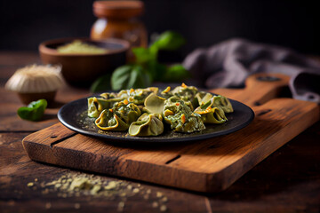 Appetitanregende Tortellinis mit Basilikumpesto - Generative Ai