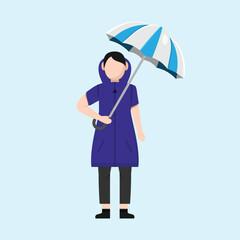 People On Rainy Day Flat Design Character Illustration