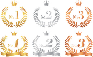 月桂樹と王冠とリボンのランキングマーク　アイコンイラストセット