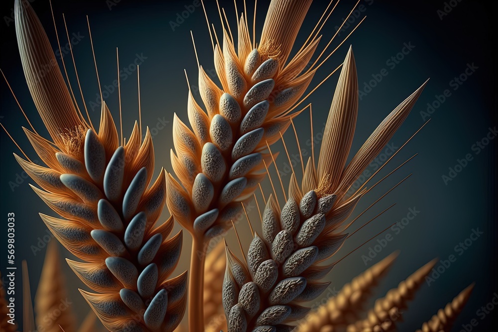 Poster image of multiple wheat stalks in close proximity to one another generative ai