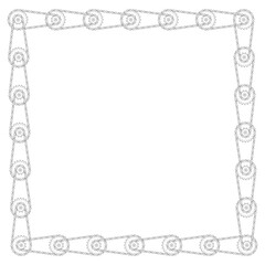 Vector black line bicycle crank with chain forming a square frame. Fixed gear. Single Speed. Isolated on white background.