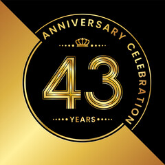 Fototapeta premium 43th Anniversary. logo design with golden numbers and text for birthday celebration event, invitation, wedding, greeting card, banner, poster, flyer, brochure. Logo Vector Template