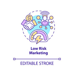 Low risk marketing concept icon. Spend time and resources. Affiliate marketer benefit abstract idea thin line illustration. Isolated outline drawing. Editable stroke. Arial, Myriad Pro-Bold fonts used
