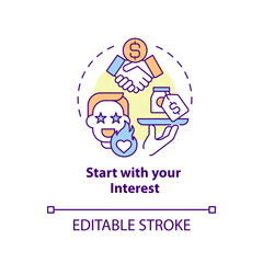 Start with your interest concept icon. Select affiliate marketing niche abstract idea thin line illustration. Isolated outline drawing. Editable stroke. Arial, Myriad Pro-Bold fonts used