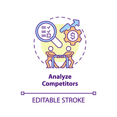 Analyze competitors concept icon. Study market. Select affiliate marketing niche abstract idea thin line illustration. Isolated outline drawing. Editable stroke. Arial, Myriad Pro-Bold fonts used