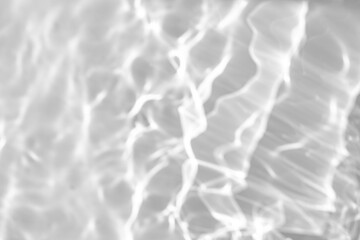 Blurred defocused water texture overlay effect for photo and mockups. Organic drop diagonal shadow and light caustic effect on a white wall. Shadows for natural light effects
