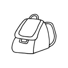 Backpack. For schoolchildren, tourists. Bag for carrying on the back of various cargoes. Doodle. Hand drawn. Vector illustration. . Outline.