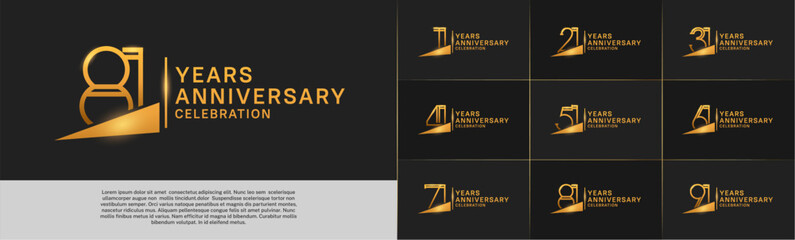 set of anniversary logotype golden color with ribbon for special celebration event