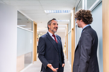 Caucasian businessman making a handshake together while stand in office