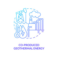 Co-produced geothermal energy blue gradient concept icon. Generate electricity. Petroleum extraction byproduct abstract idea thin line illustration. Isolated outline drawing. Myriad Pro-Bold font used