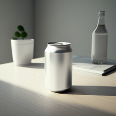 Aluminium white slim cans in silver with blank label. White Metal Aluminum Beverage Drink Can with no label for mockup.