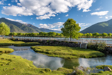 Fototapeta premium Niyang River landscape in Nyingchi city Tibet Autonomous Region, China.