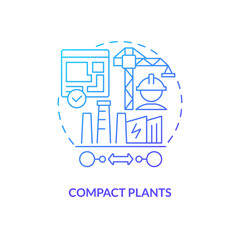 Compact plants blue gradient concept icon. Relatively small station. Geothermal energy advantage abstract idea thin line illustration. Isolated outline drawing. Myriad Pro-Bold font used