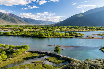 Fototapeta premium Niyang River landscape in Nyingchi city Tibet Autonomous Region, China.
