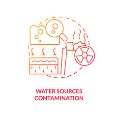 Water sources contamination red gradient concept icon. Ecological issue. Geothermal energy disadvantage abstract idea thin line illustration. Isolated outline drawing. Myriad Pro-Bold font used