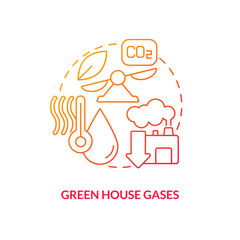 Green house gases red gradient concept icon. Plant emissions. Geothermal energy disadvantage abstract idea thin line illustration. Isolated outline drawing. Myriad Pro-Bold font used