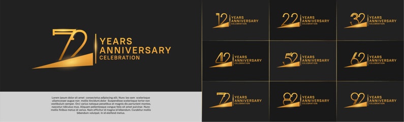 set of anniversary logotype golden color with ribbon for special celebration event