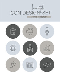 Linestyle Icon Design Set News Reporter