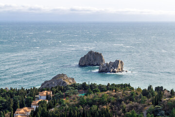 Adalary Rocks. Clif mountains sea, place near resort town Gurzuf. southern coast of the Black Sea, Crimea.