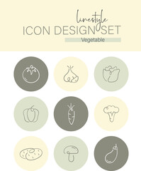 Linestyle Icon Design Set Vegetable