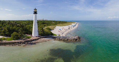 Bill Baggs Cape Florida State Park with trees and ocean view in Miami Florida. The Cape Florida...