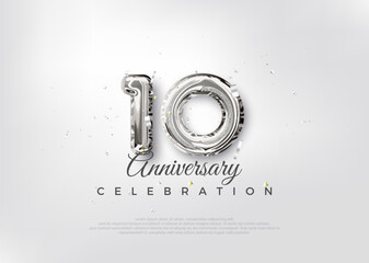 Silver balloon number. Premium vector 10th anniversary celebration background. Premium vector for poster, banner, celebration greeting. - obrazy, fototapety, plakaty