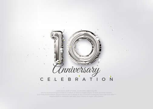 Silver balloon number. Premium vector 10th anniversary celebration background. Premium vector for poster, banner, celebration greeting.