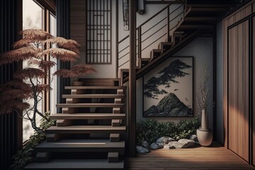 Japandi interior style stairway