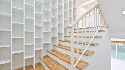 It's a stairwell, but all the walls are made of bookcases