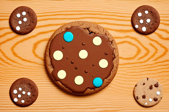 Chocolate Cookies Isolated on Wood Background Image