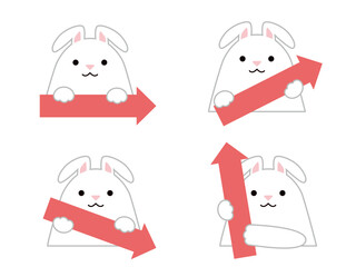 かわいい白うさぎの4方向を指す矢印セット