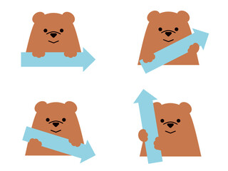 かわいいクマの4方向を指す矢印セット