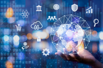 Technologies connecting the world. Global Strategy Virtual Icon. futuristic connection concept