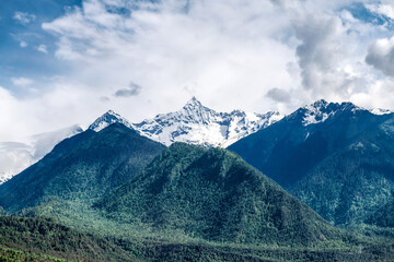 Nnamjagbarwa mountain landscape in Nyingchi city Tibet Autonomous Region, China.
