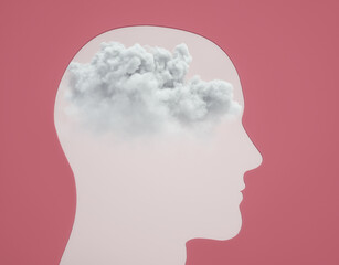 Silhouette of a head with a cloud. Thought in the head of man.