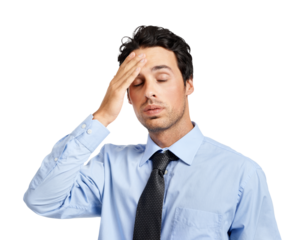 A tired business manager seems tired and overworked after working for long hours to complete the assignments isolated on a png background.