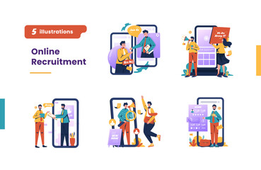 Online job recruitment illustration collection set